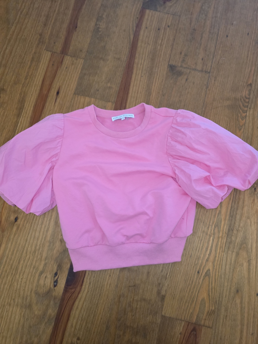 English Factory Pink Puff-Sleeve Crop Top